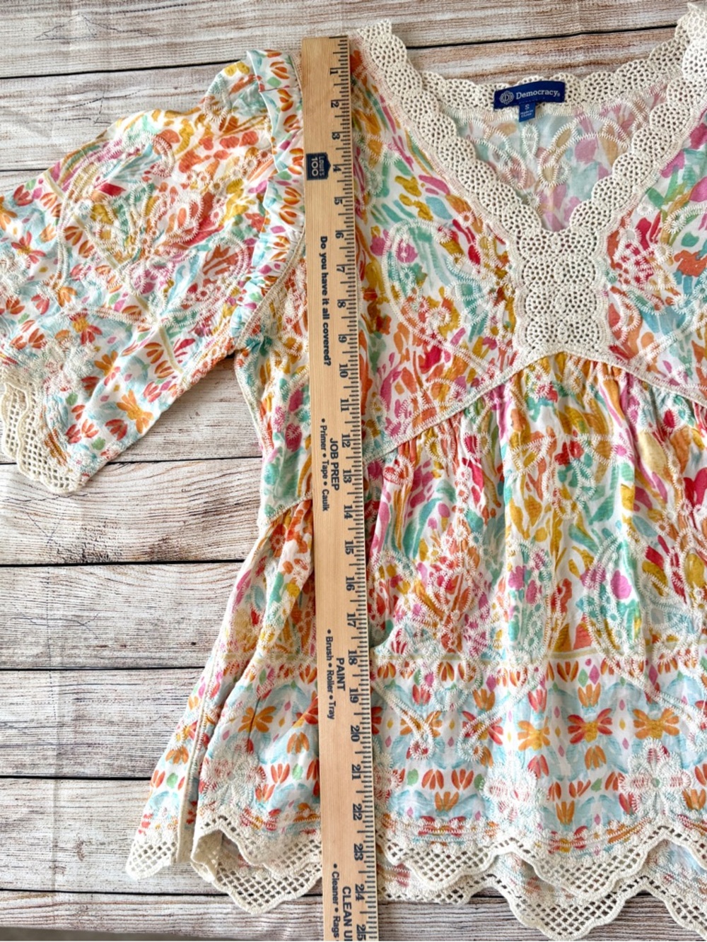 Democracy Floral Crochet-Trim Peasant Blouse in Pastel Multi - Picture 12 of 13